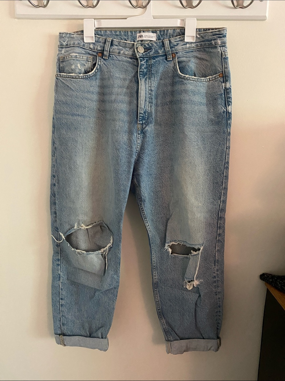 Zara Light Blue Distressed Boyfriend Jeans